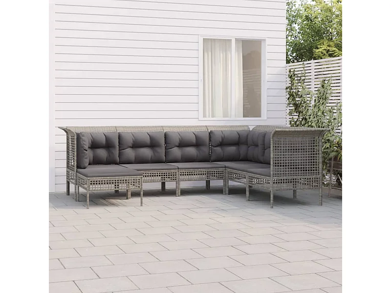 Salon de jardin 7 pièces avec coussins Gris Résine tressée