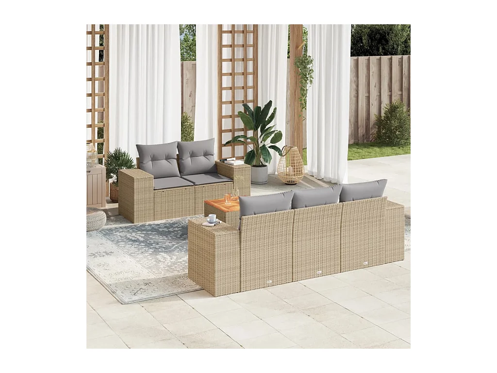 Salon de jardin avec coussins 6 pièces beige résine tressée