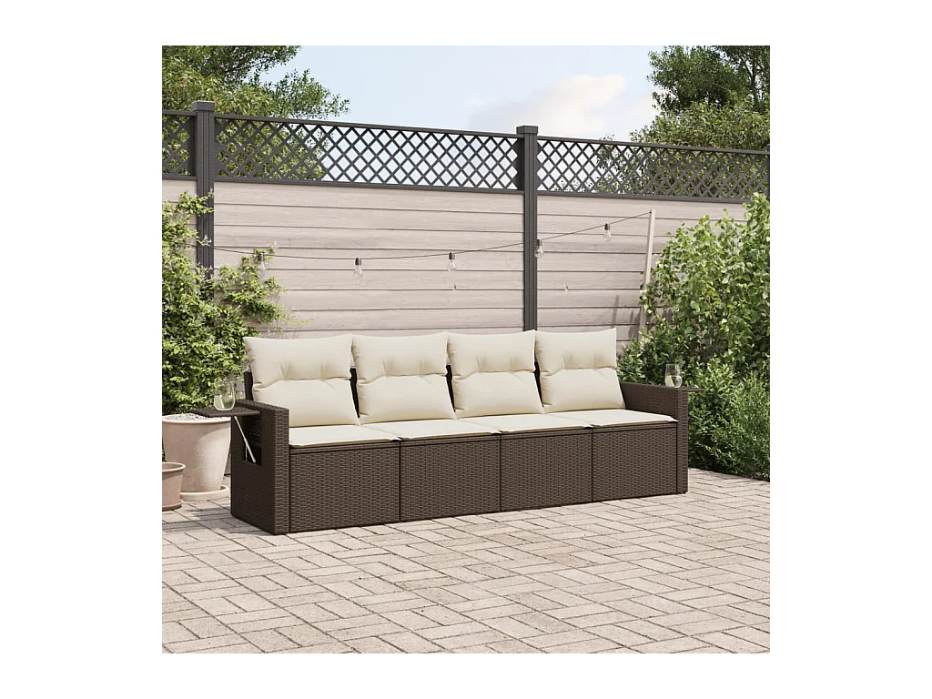 Salon de jardin 4 pièces avec coussins marron résine tressée