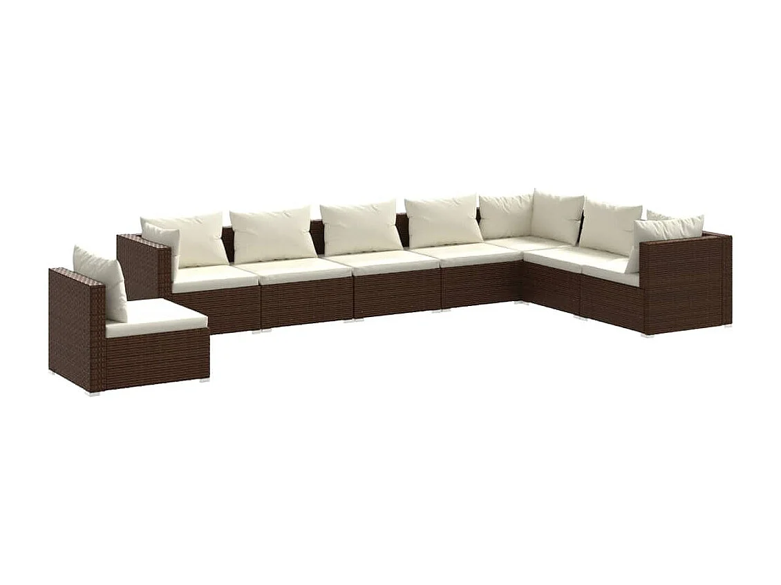 8-delige Loungeset met kussens poly rattan bruin