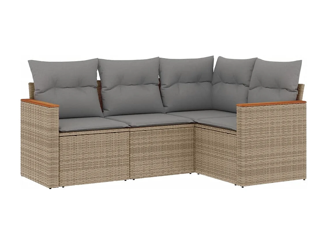 4-delige Loungeset met kussens poly rattan beige