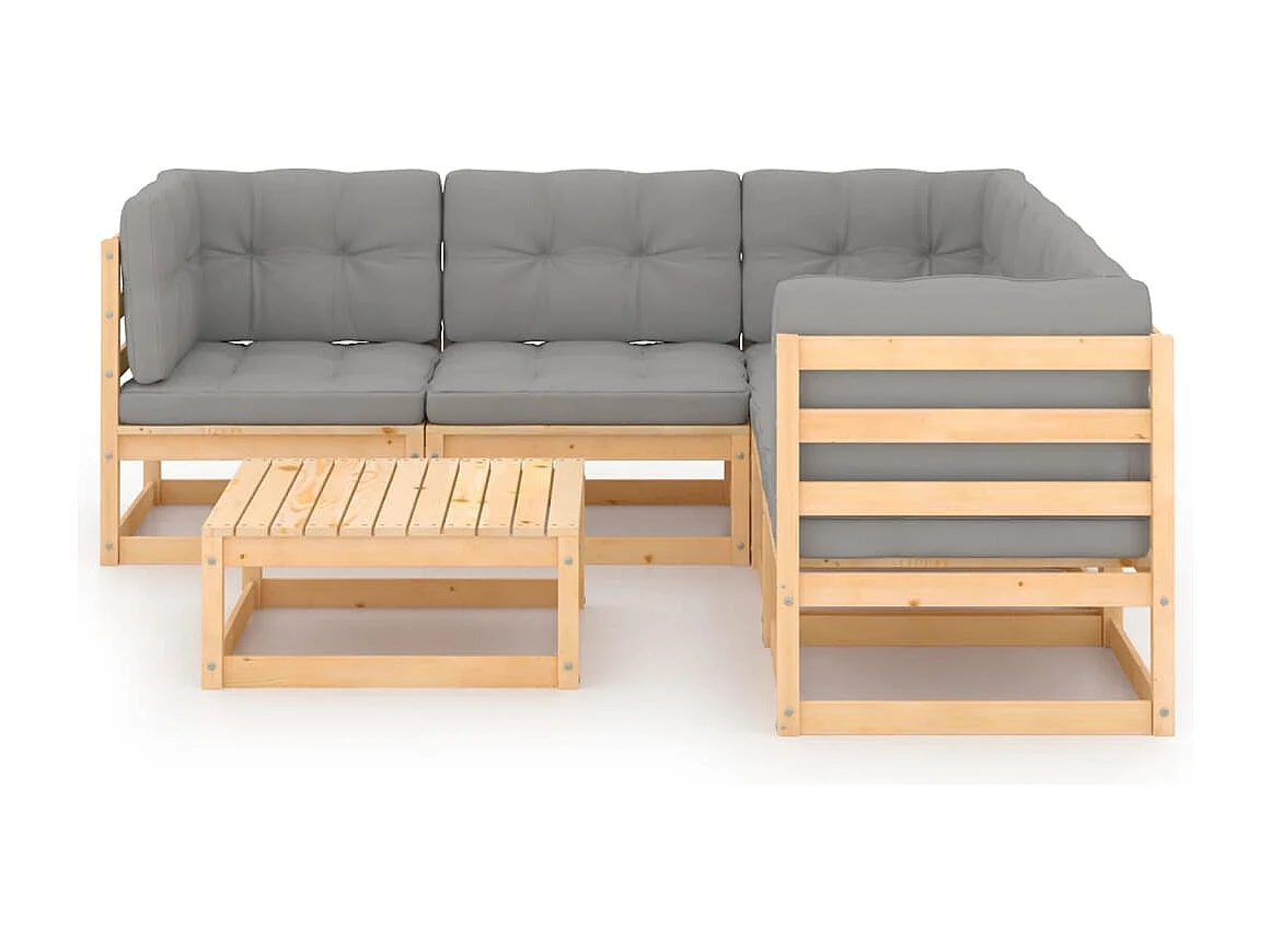 6 peças conjunto lounge de jardim com almofadões pinho maciço