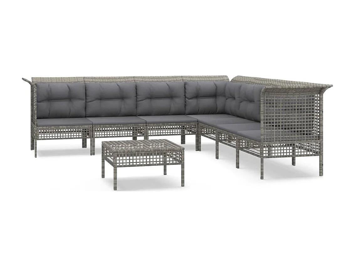 Salon de jardin 8 pièces avec coussins Gris Résine tressée