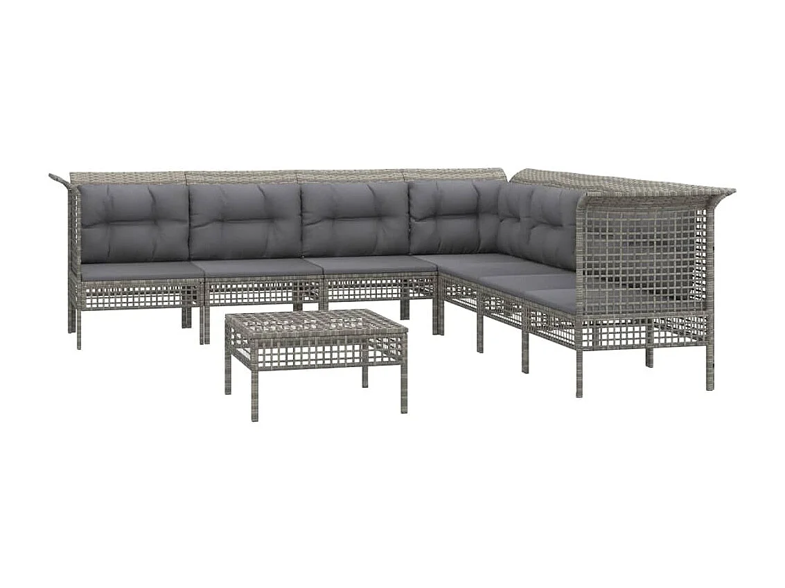 Salon de jardin 8 pièces avec coussins Gris Résine tressée