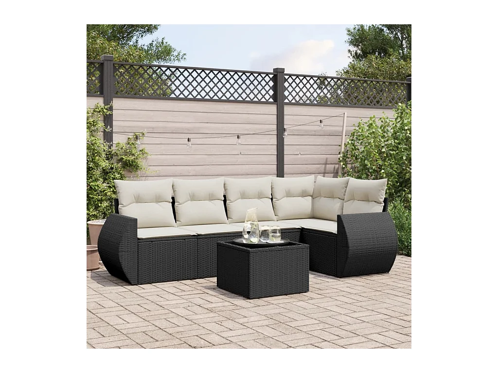 Salon de jardin 6 pièces avec coussins noir résine tressée
