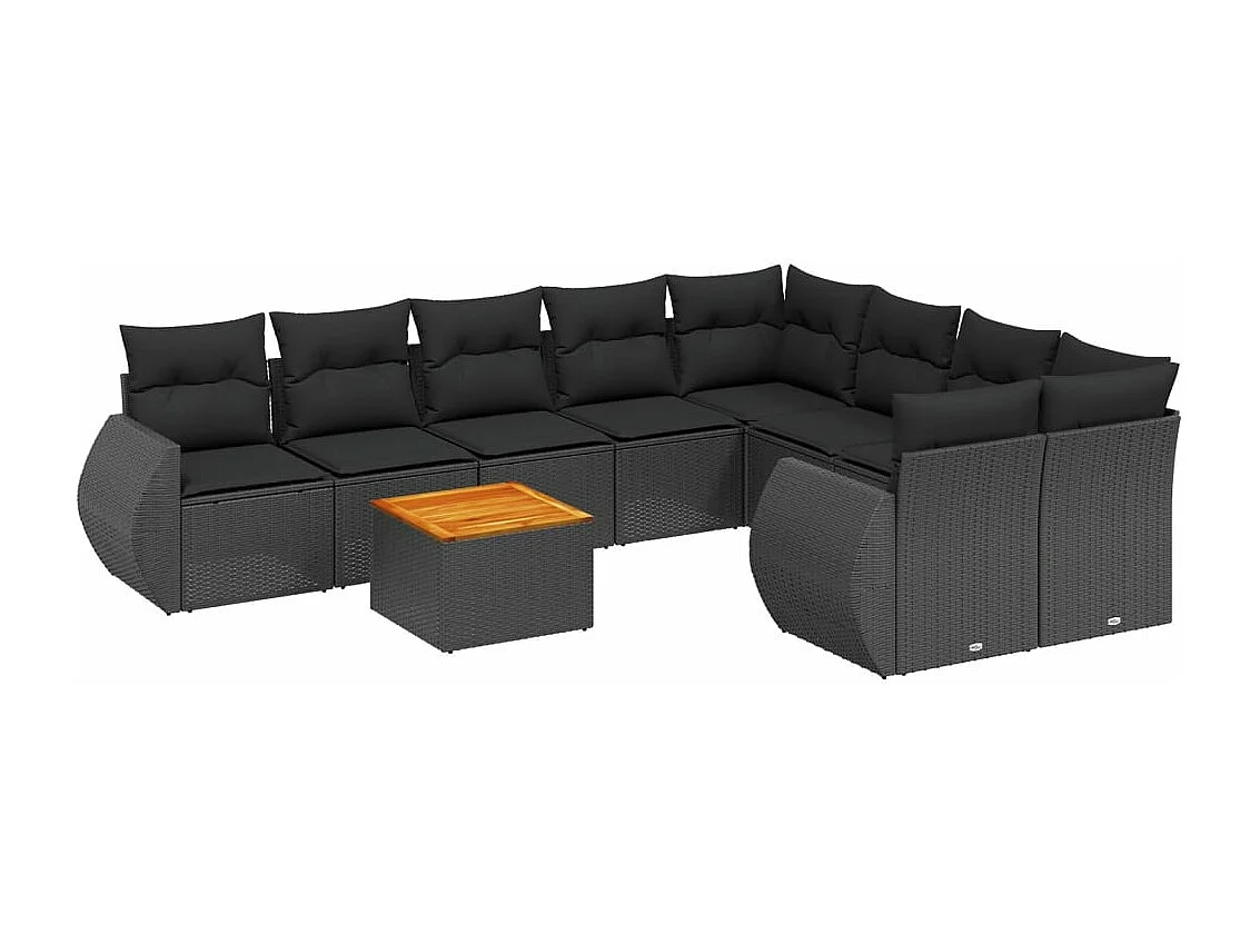 9 peças conjunto de sofás p/ jardim c/ almofadões vime PE preto