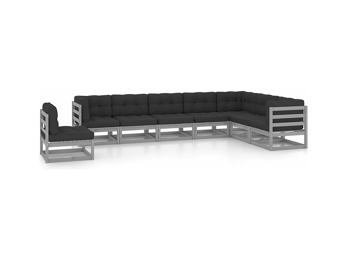 Set de muebles de jardín 8 piezas con cojines madera pino gris