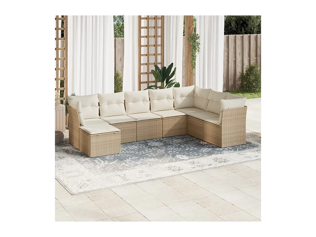 Salon de jardin avec coussins 8 pièces beige résine tressée