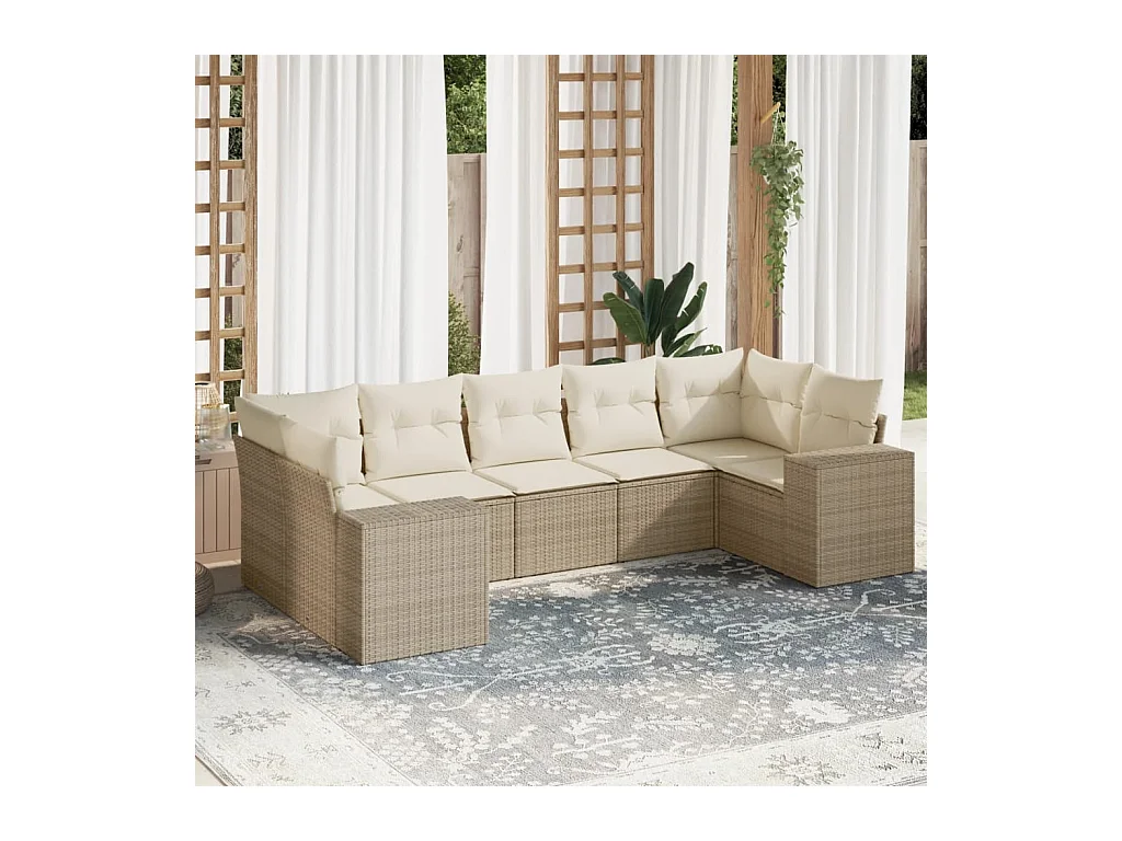 Salon de jardin avec coussins 7 pièces beige résine tressée