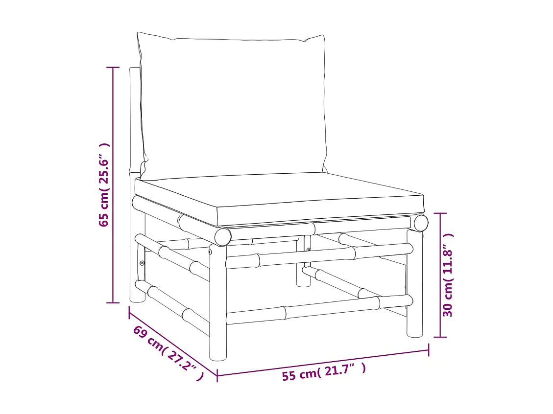 Salon de jardin 5 pièces avec coussins gris clair bambou