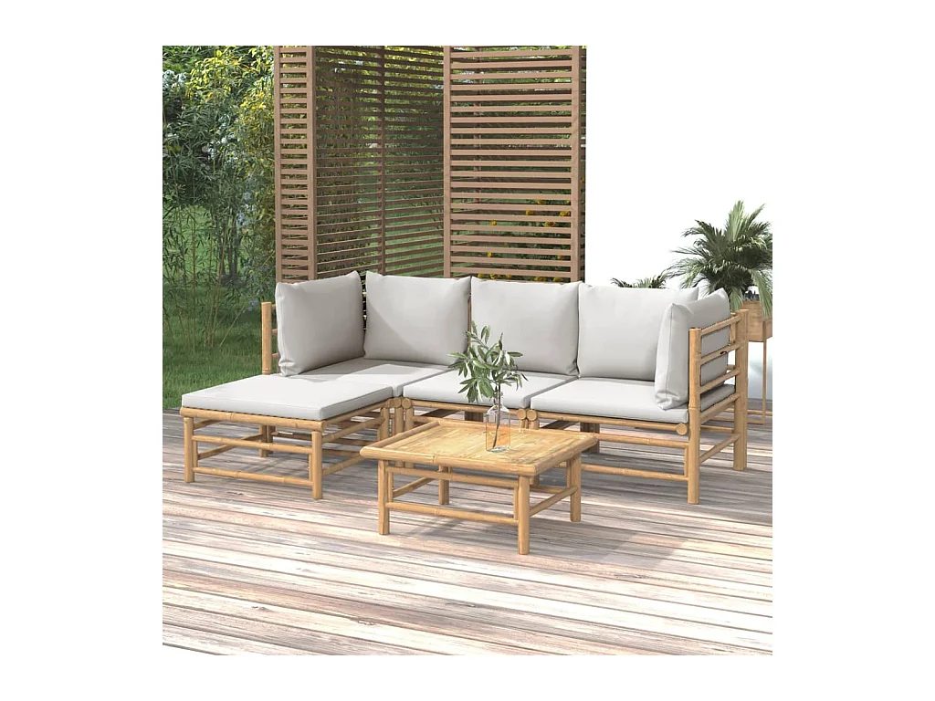 5-delige Loungeset met kussens bamboe lichtgrijs