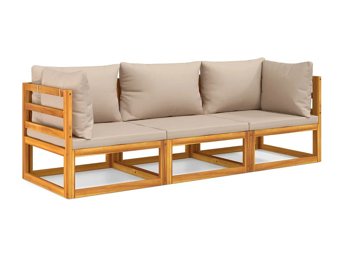 Salon de jardin 3 pièces avec coussins taupe bois massif