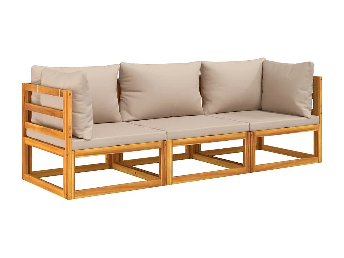 Salon de jardin 3 pièces avec coussins taupe bois massif