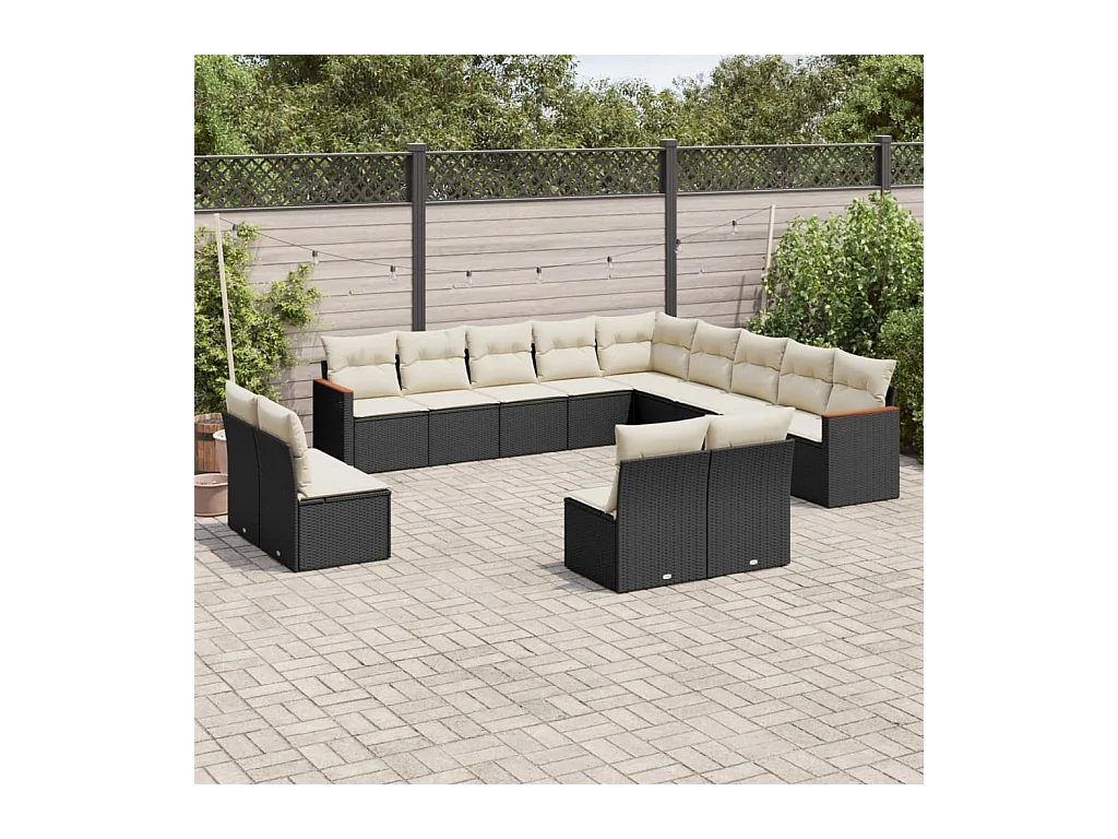 Salon de jardin avec coussins 13 pièces noir résine tressée