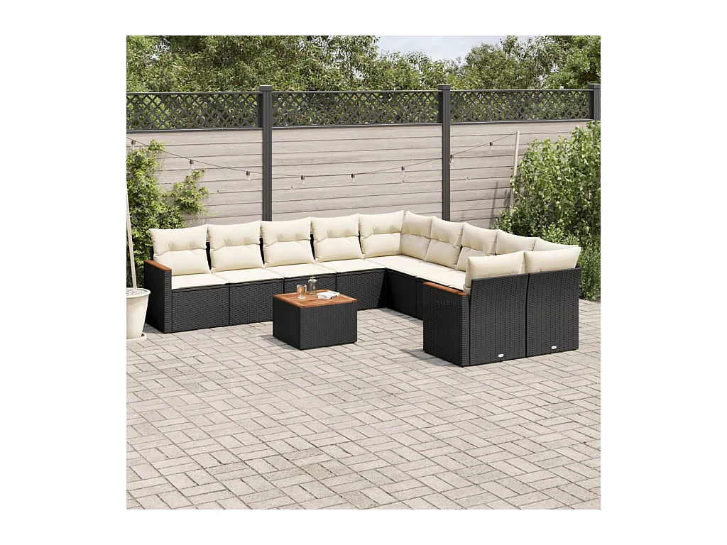 Salon de jardin 11 pièces avec coussins noir résine tressée