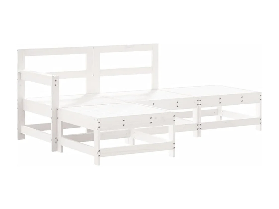 4peças conjunto lounge jardim c/ almofadões madeira maciça branco