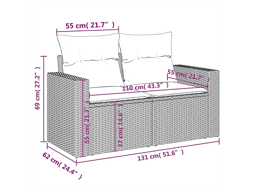 10-delige Loungeset met kussens poly rattan bruin