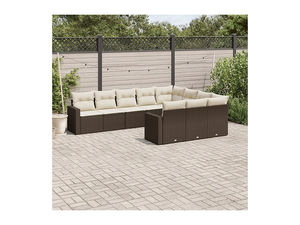 Salon de jardin 10 pièces avec coussins marron résine tressée