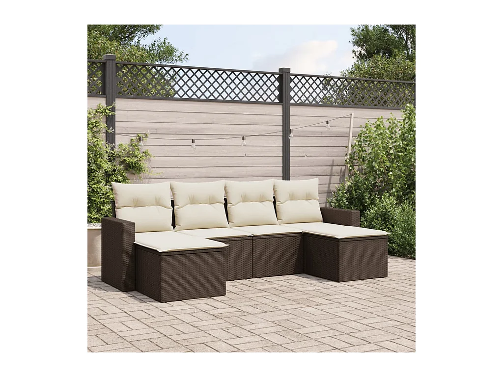 Salon de jardin avec coussins 6 pièces marron résine tressée