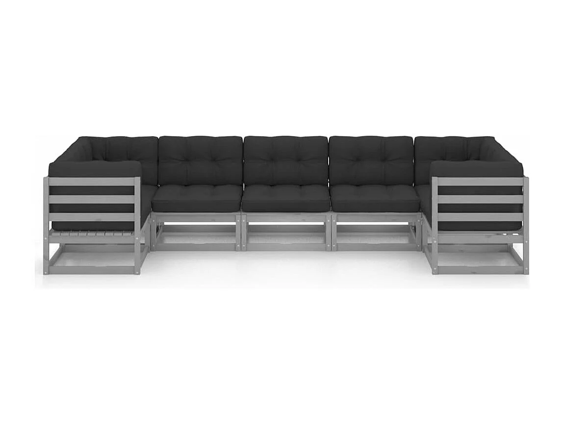 Set de muebles de jardín 7 piezas con cojines madera pino gris