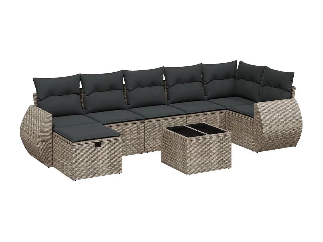 8-delige Loungeset met kussens poly rattan grijs