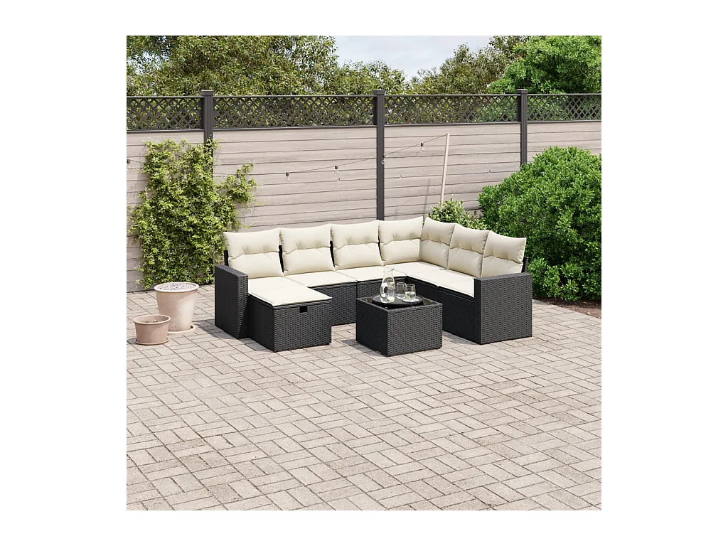 8 peças conjunto sofás de jardim com almofadões vime PE preto