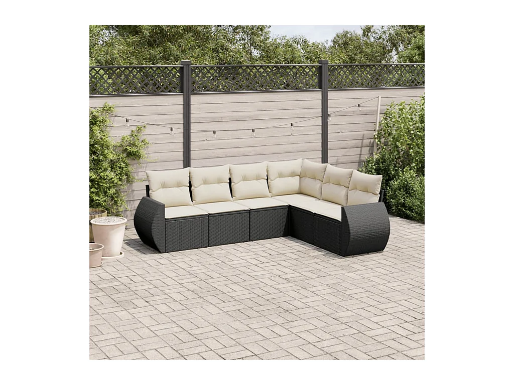 Salon de jardin 6 pièces avec coussins noir résine tressée