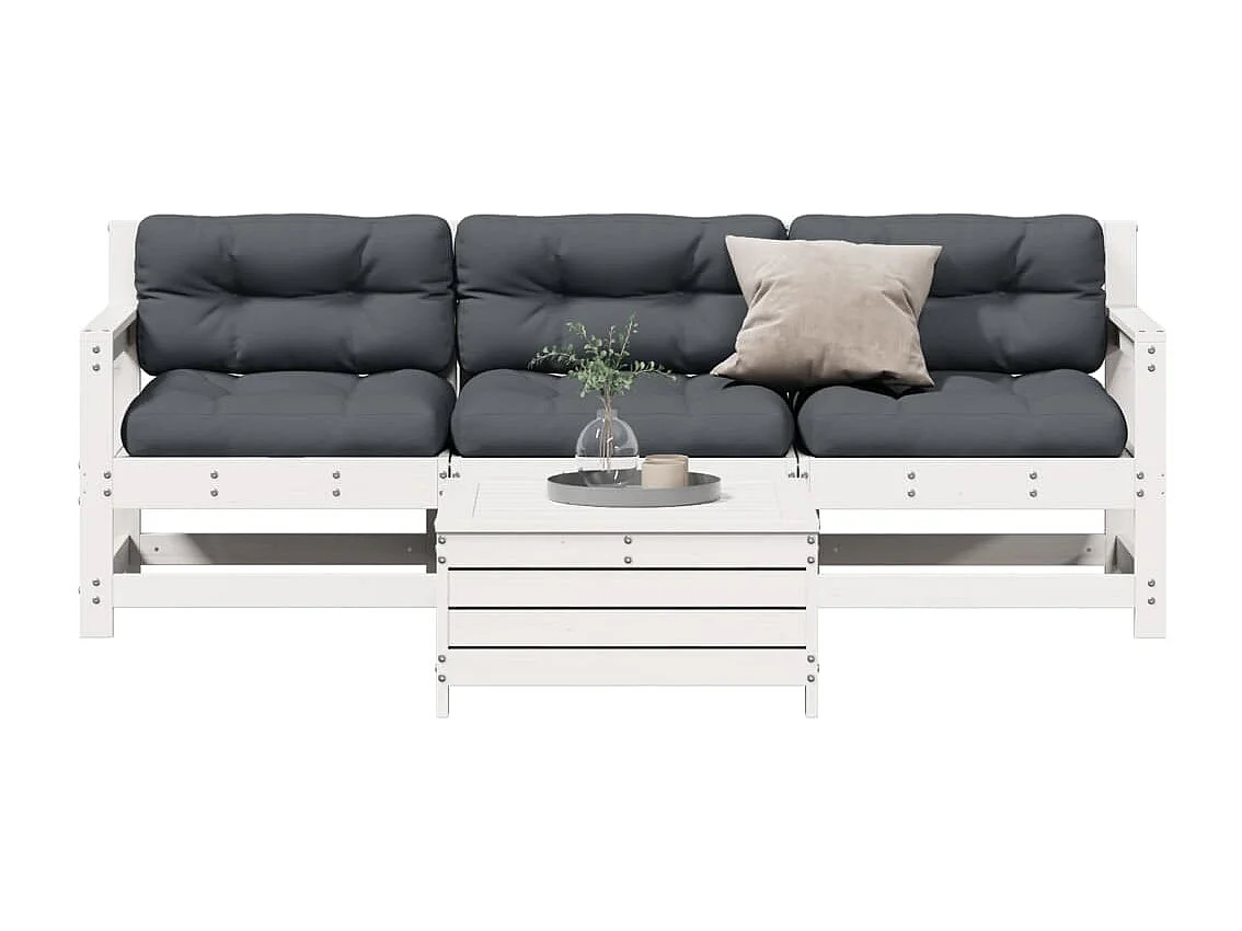 Salon de jardin 4 pièces avec coussins blanc bois de pin massif