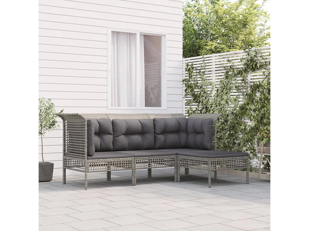 Salon de jardin 4 pièces avec coussins Gris Résine tressée