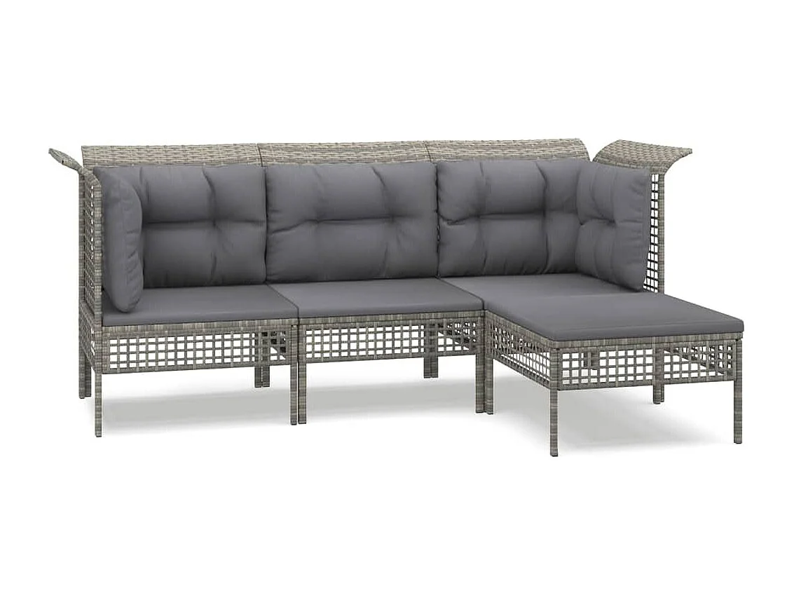 Salon de jardin 4 pièces avec coussins Gris Résine tressée