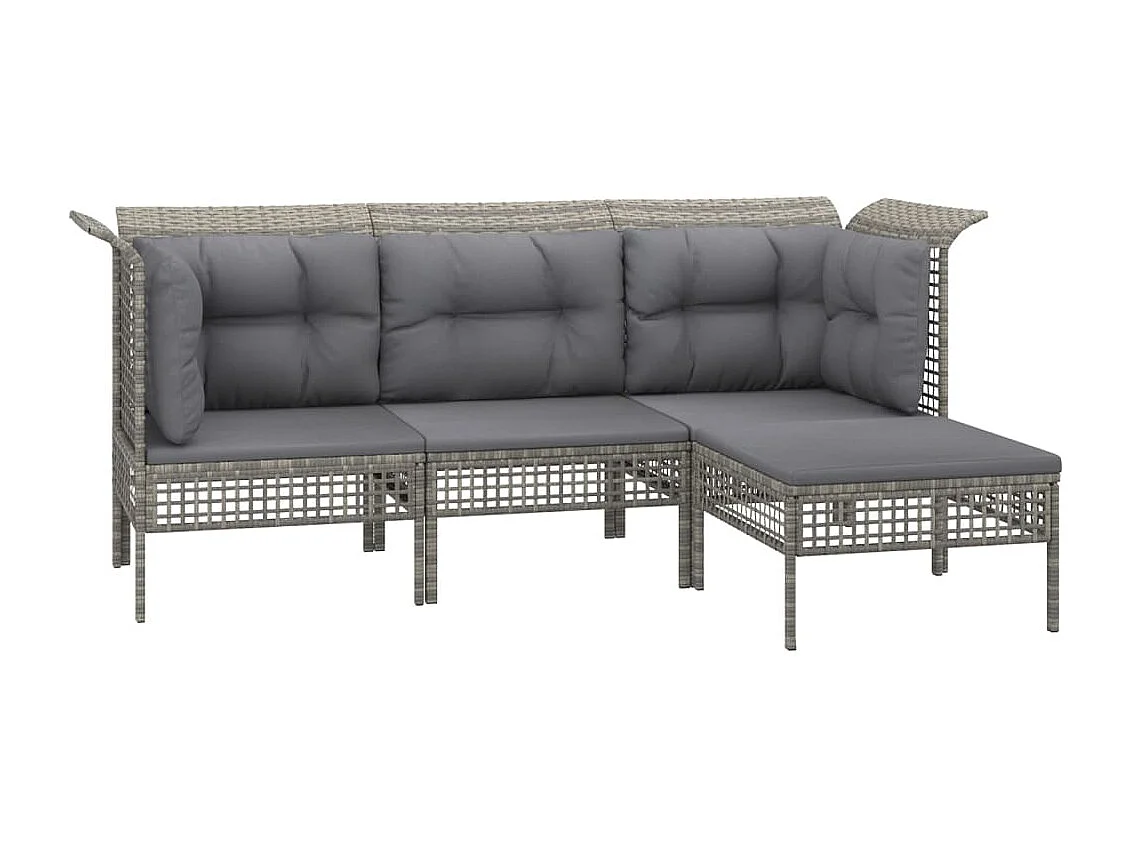 Salon de jardin 4 pièces avec coussins Gris Résine tressée