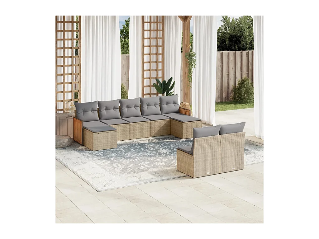 Salon de jardin avec coussins 9 pièces beige résine tressée