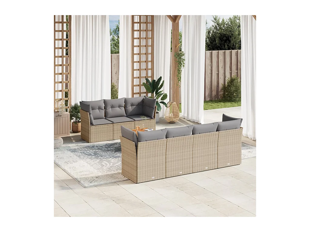 Salon de jardin avec coussins 8 pièces beige résine tressée