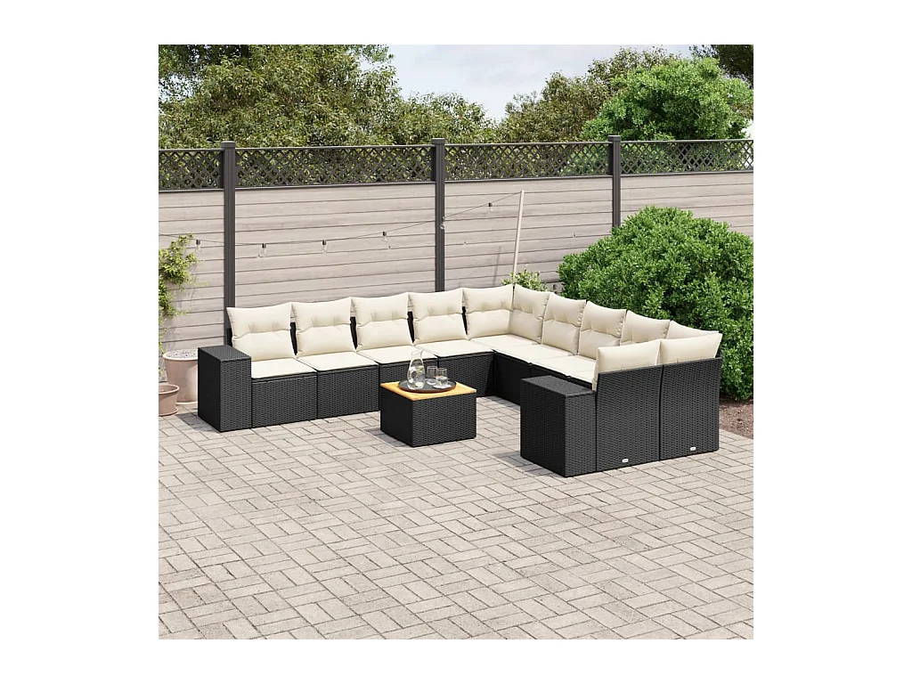 11-delige Loungeset met kussens poly rattan zwart