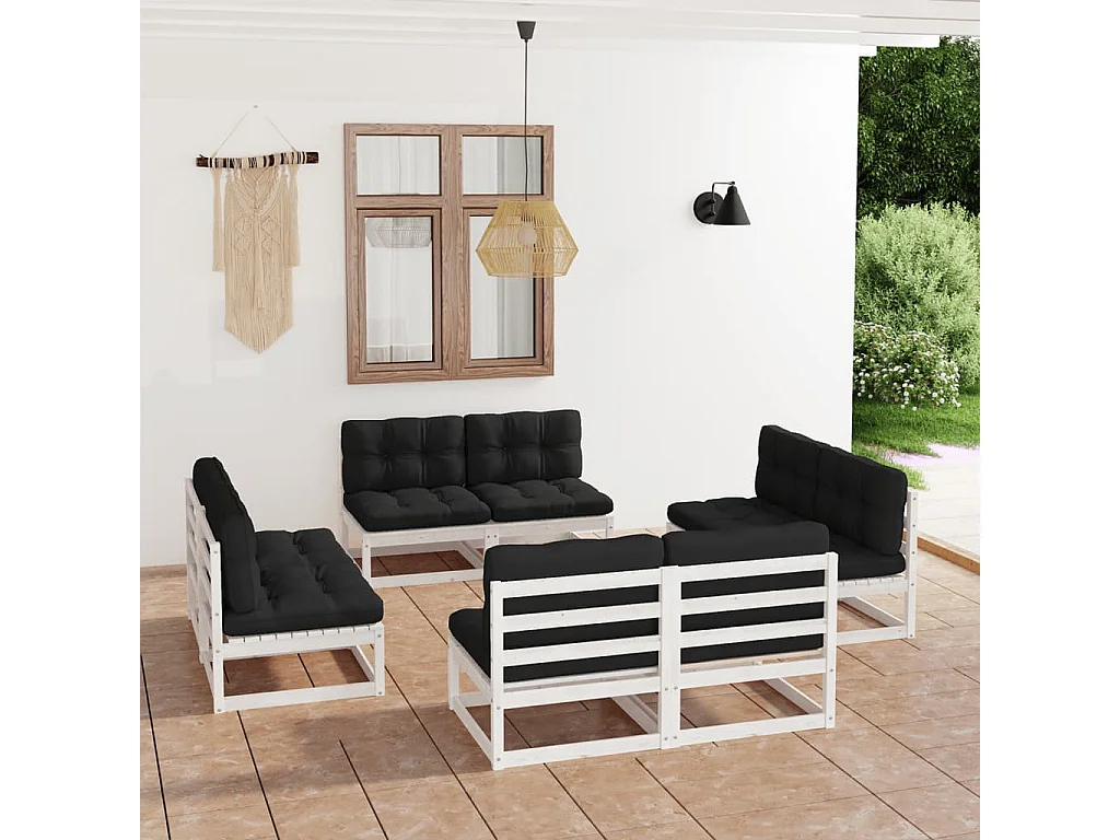 Salon de jardin 8 pièces avec coussins Bois de pin massif