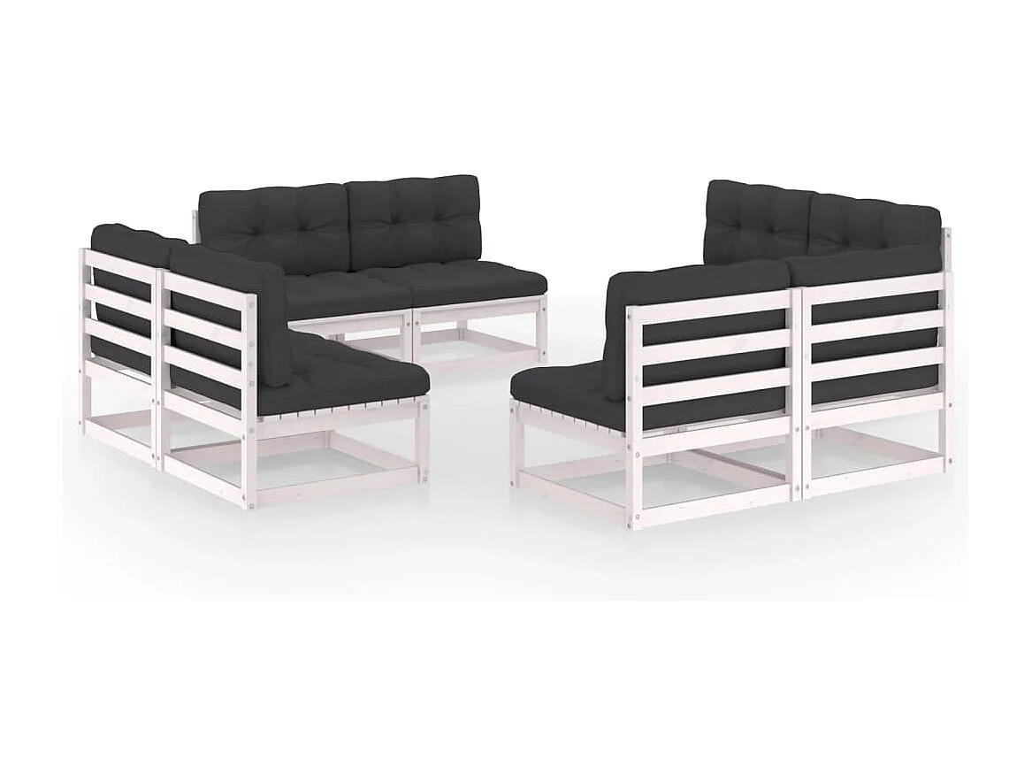 Salon de jardin 8 pièces avec coussins Bois de pin massif