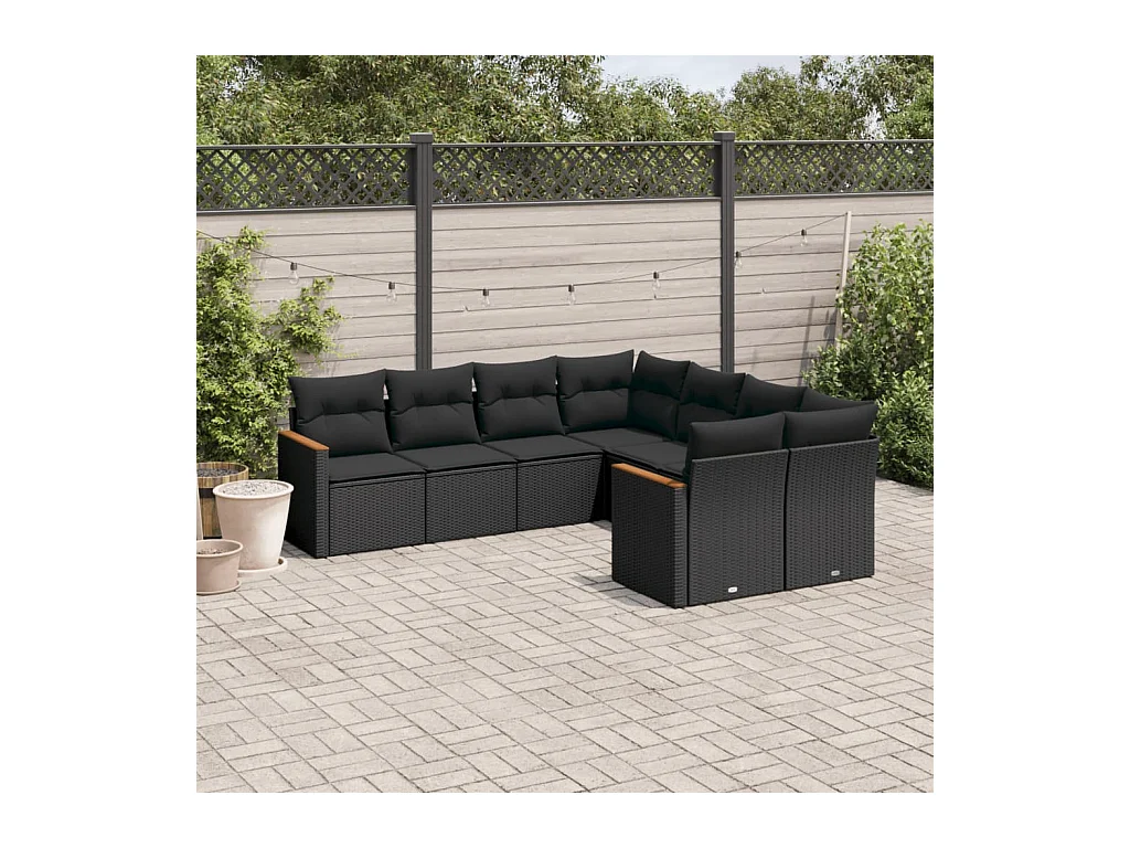 8 peças conjunto sofás de jardim com almofadões vime PE preto