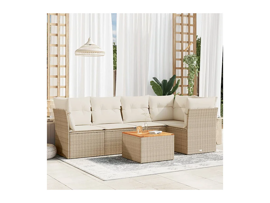 Salon de jardin avec coussins 6 pièces beige résine tressée