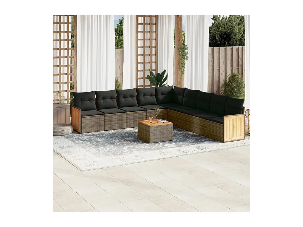 Salon de jardin avec coussins 10 pièces gris résine tressée