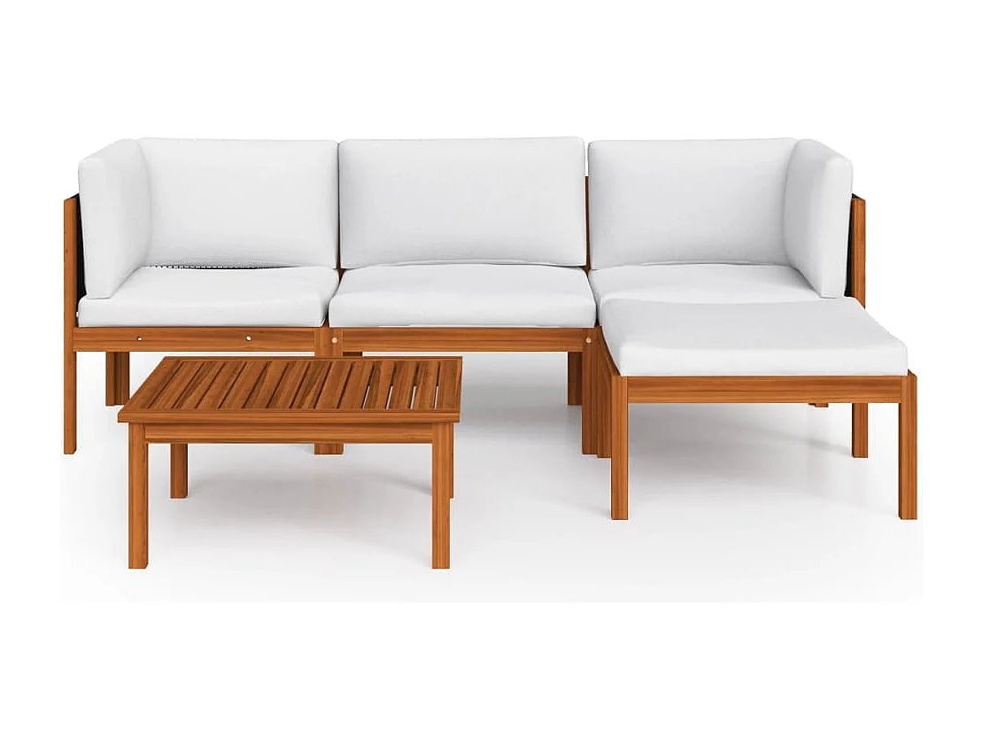 Salon de jardin 5 pièces avec coussins Crème Bois d'acacia solide