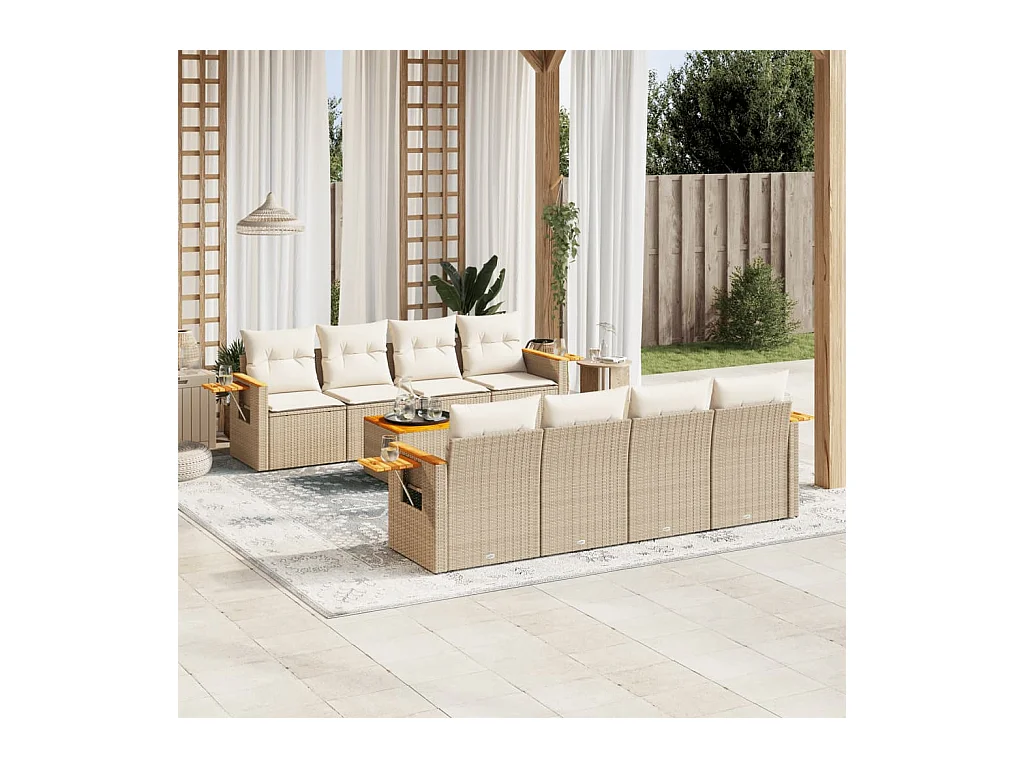 9-delige Loungeset met kussens poly rattan beige