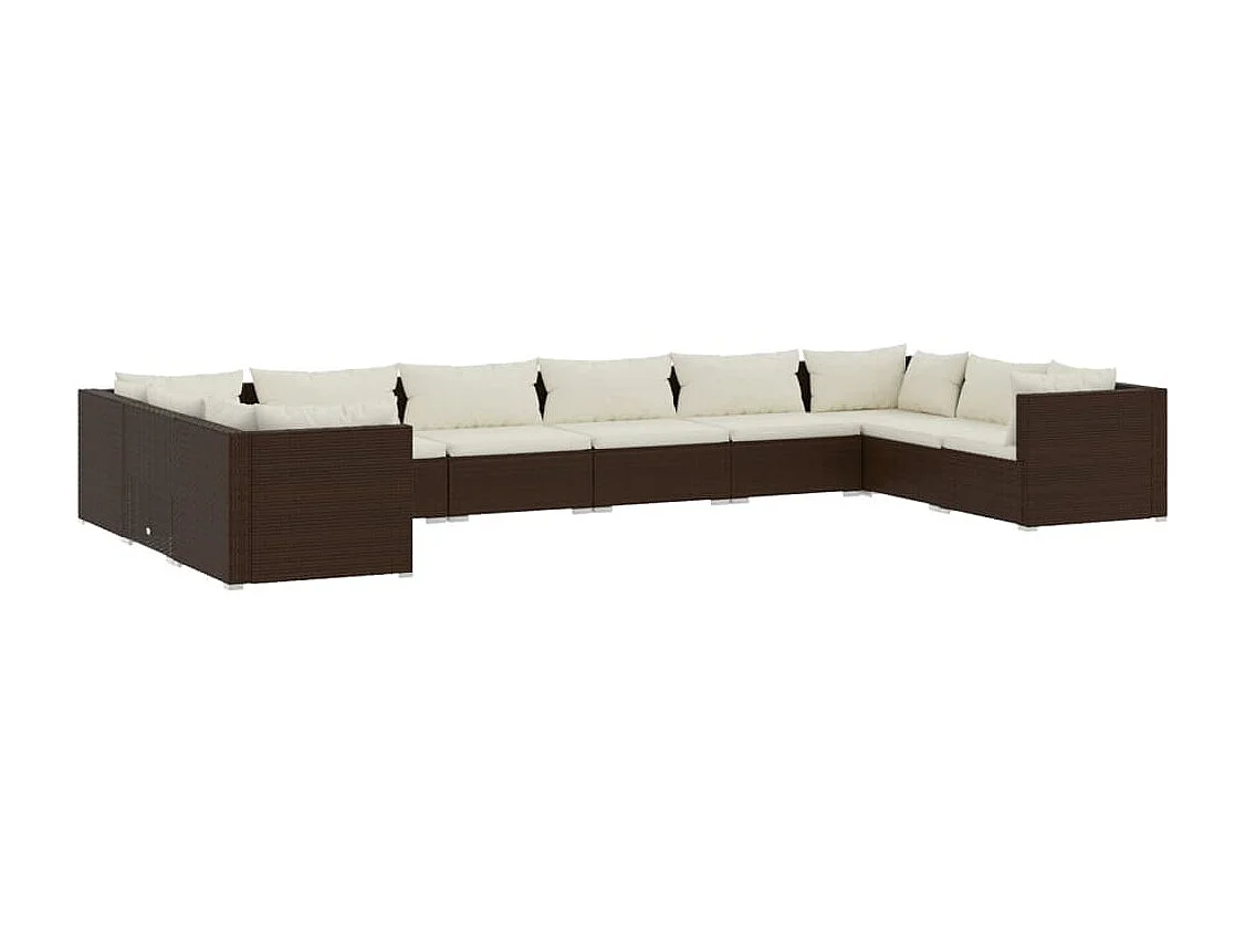 10-delige Loungeset met kussens poly rattan bruin