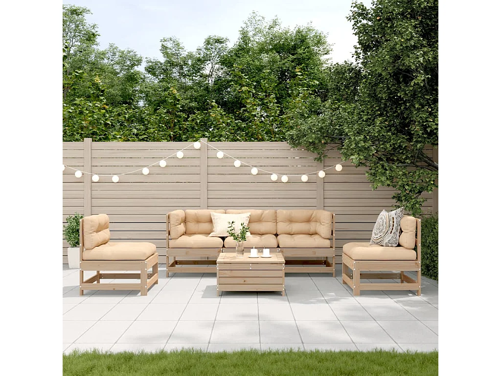 6 peças conjunto lounge de jardim c/ almofadões pinho maciço