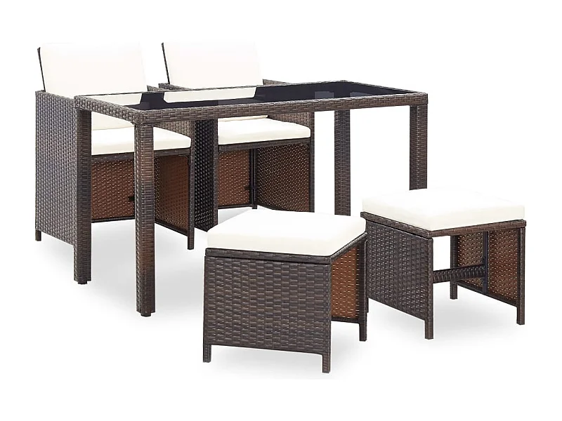 Set comedor de jardín 5 piezas y cojines ratán sintético marrón