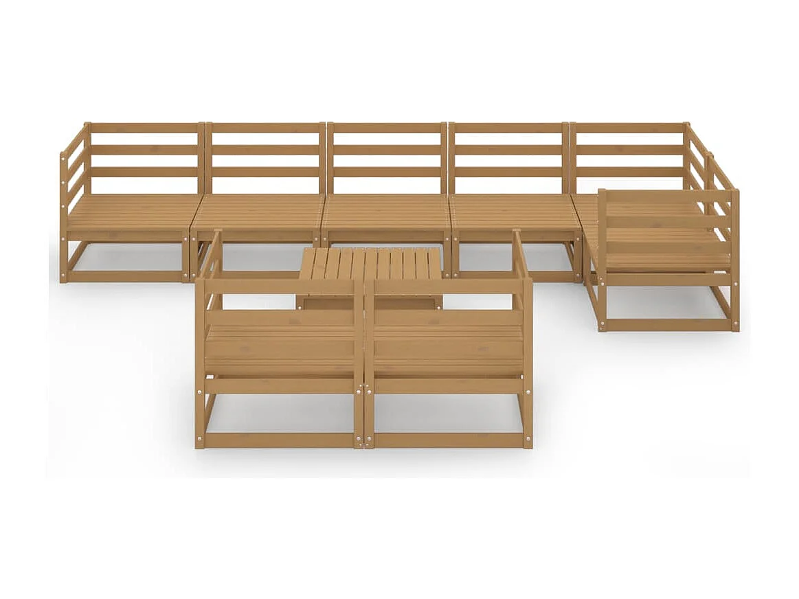 Salon de jardin 9 pièces marron miel bois de pin massif