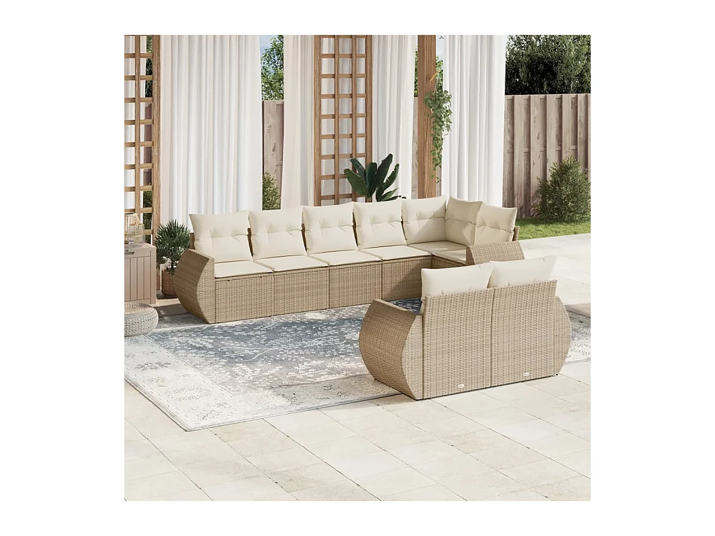 Salon de jardin avec coussins 8 pièces beige résine tressée