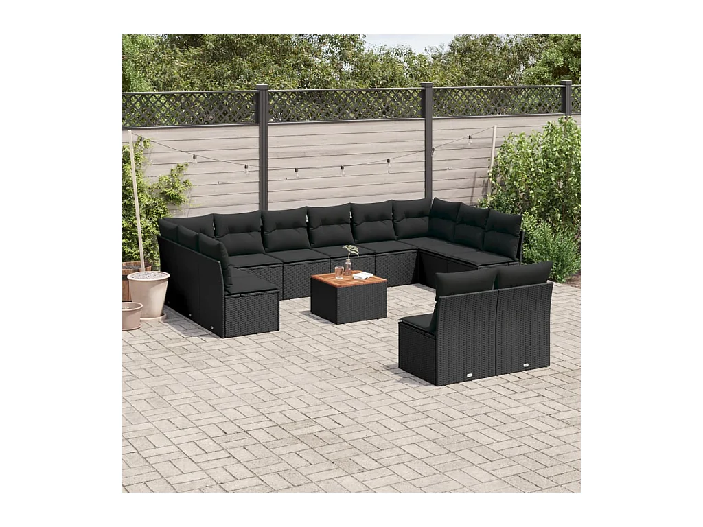 Salon de jardin avec coussins 13 pièces noir résine tressée