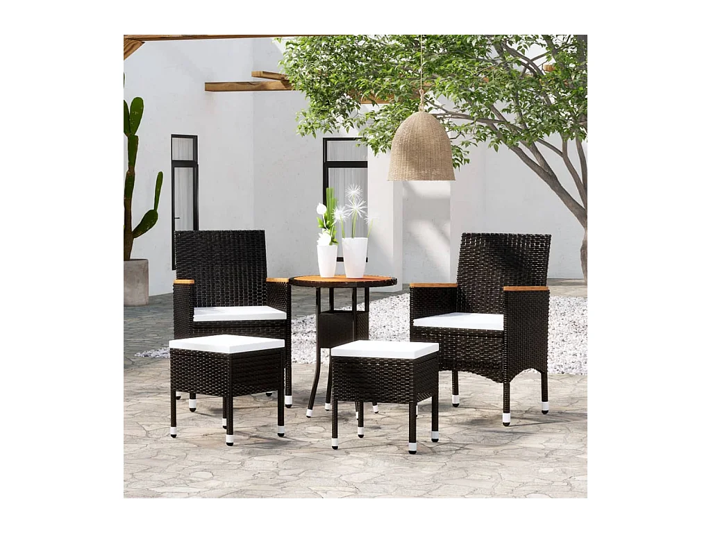 Salon de jardin 5 pièces Résine tressée Noir