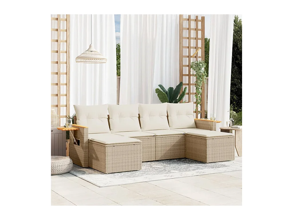 Salon de jardin avec coussins 6 pièces beige résine tressée