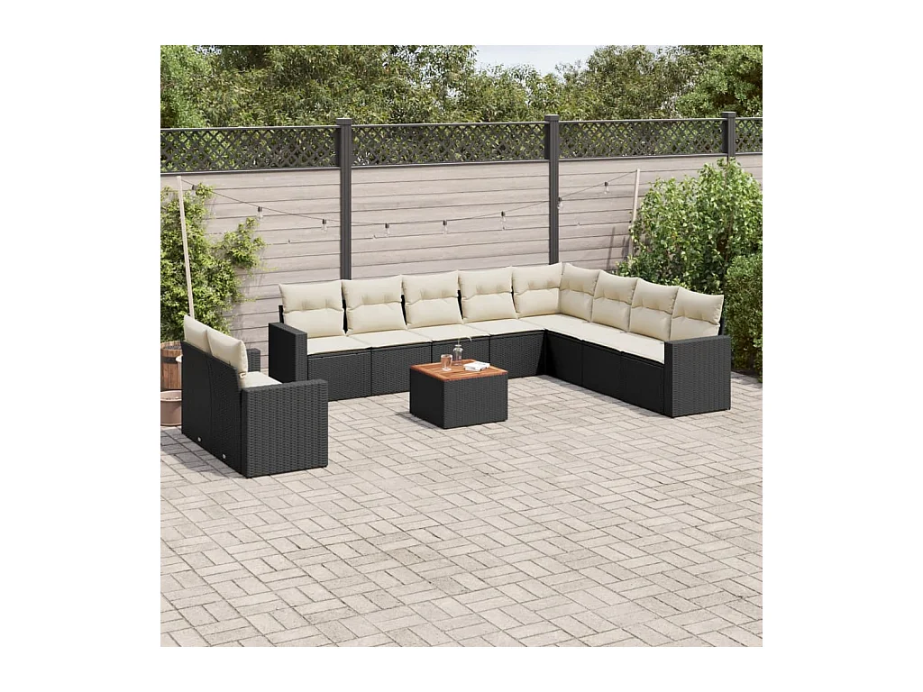 Salon de jardin 11 pièces avec coussins noir résine tressée